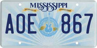 MS license plate AOE867