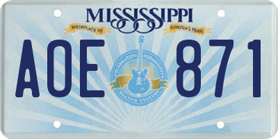 MS license plate AOE871