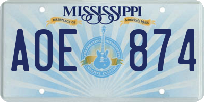 MS license plate AOE874