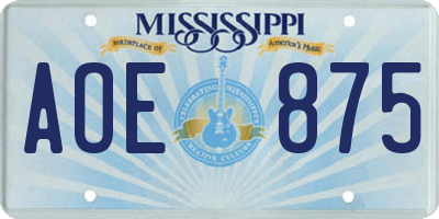 MS license plate AOE875