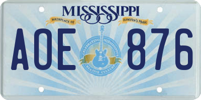 MS license plate AOE876
