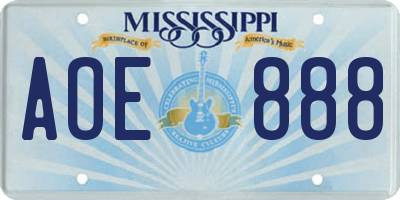 MS license plate AOE888