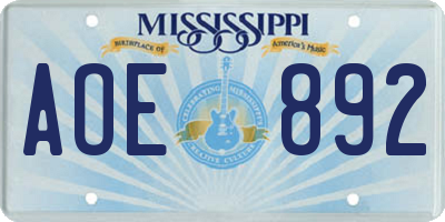 MS license plate AOE892