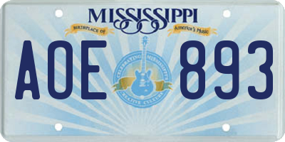 MS license plate AOE893