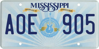 MS license plate AOE905