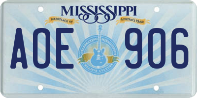 MS license plate AOE906