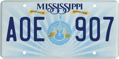 MS license plate AOE907