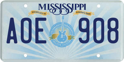 MS license plate AOE908