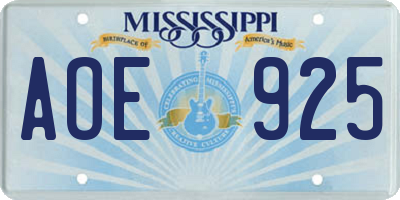 MS license plate AOE925