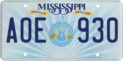 MS license plate AOE930