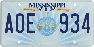 MS license plate AOE934