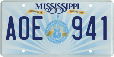 MS license plate AOE941