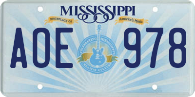 MS license plate AOE978
