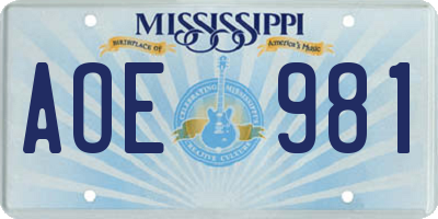 MS license plate AOE981