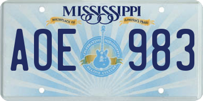 MS license plate AOE983
