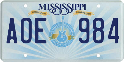 MS license plate AOE984