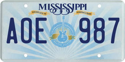MS license plate AOE987