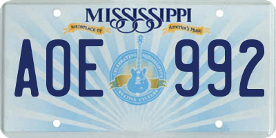 MS license plate AOE992
