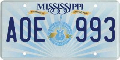 MS license plate AOE993