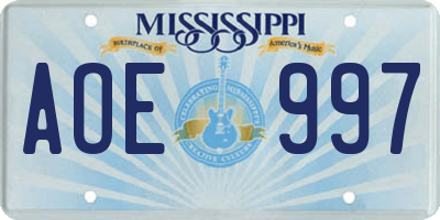 MS license plate AOE997