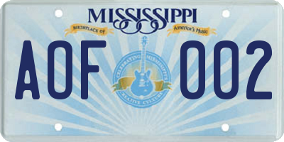 MS license plate AOF002
