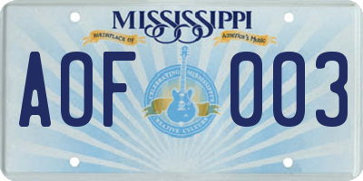 MS license plate AOF003