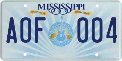 MS license plate AOF004