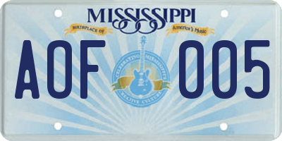MS license plate AOF005