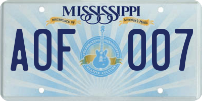 MS license plate AOF007