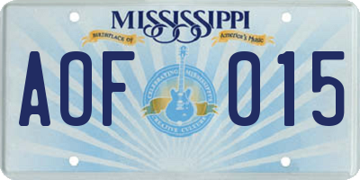 MS license plate AOF015