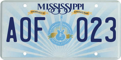 MS license plate AOF023
