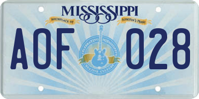 MS license plate AOF028