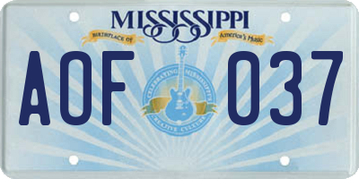 MS license plate AOF037