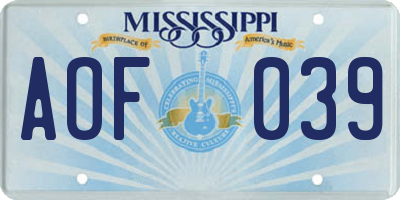 MS license plate AOF039