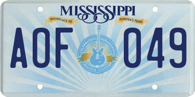 MS license plate AOF049