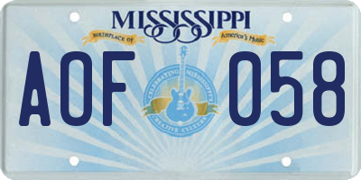 MS license plate AOF058