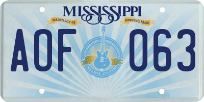 MS license plate AOF063