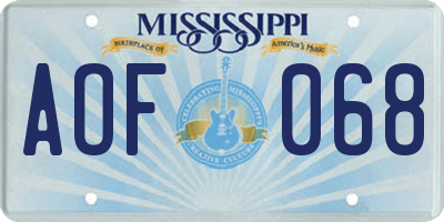 MS license plate AOF068