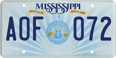 MS license plate AOF072