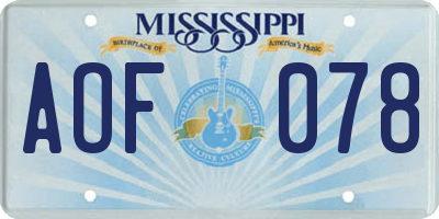MS license plate AOF078