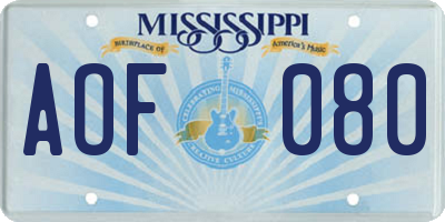 MS license plate AOF080
