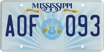 MS license plate AOF093