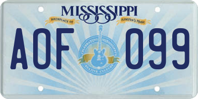 MS license plate AOF099