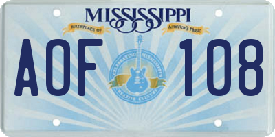 MS license plate AOF108