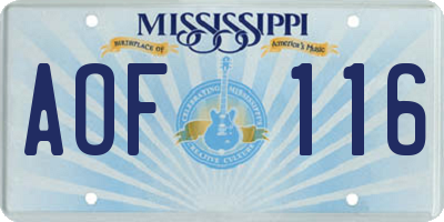 MS license plate AOF116