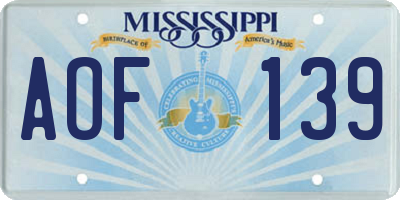 MS license plate AOF139