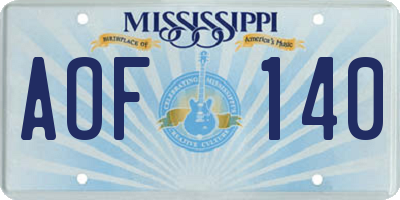 MS license plate AOF140