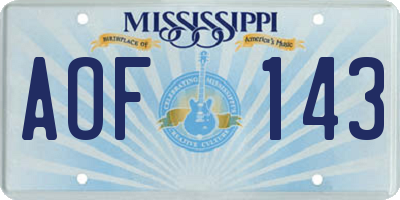 MS license plate AOF143