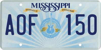 MS license plate AOF150