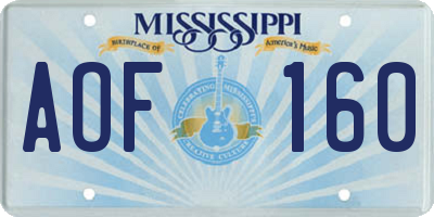 MS license plate AOF160